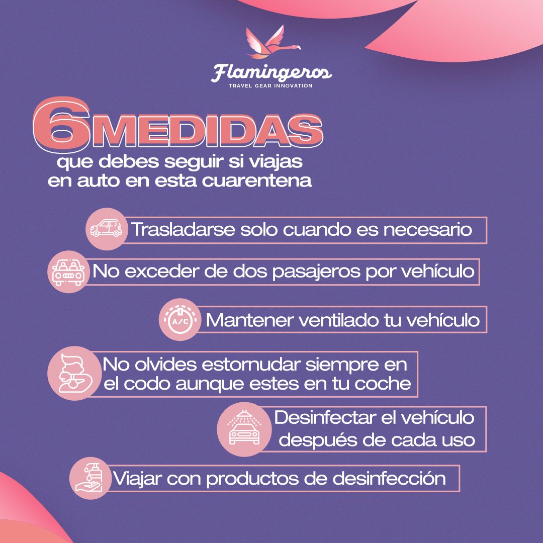 flamingeroscom's tweet photo. Si vas a viajar en auto🚘 esta "noventena", hazlo tomando ⚠precauciones⚠. Por eso te compartimos 6 medidas de necesarias, para que las tengas en cuenta.
.
.
Flamingeros es un HUB de diseño✍ y comunidad de viajeros alrededor del mundo🌏 enfocado en mejorar la experiencia del u https://t.co/4TQOmDUFVj