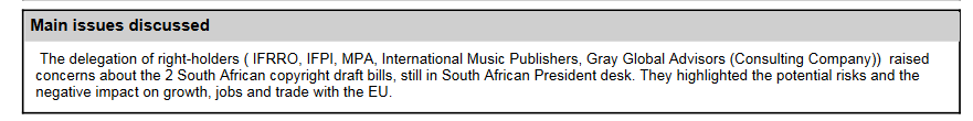 On 14 February 2020, the EU Commission held a meeting with rightholders, only publishers, music industry, Hollywood and collecting society representatives were invited. The minutes are worth reading in full. It won't take long, they fit in one thumbnail.  https://www.asktheeu.org/en/request/7916/response/26627/attach/10/Doc%2033%20Ares%202020%202496211%20Meeting%20Report%20Minutes%20TRADE%201444%20Redacted.pdf?cookie_passthrough=1