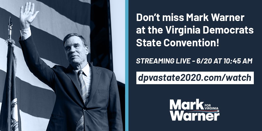 Don't miss Mark Warner at the Virginia Democrats State Convention! Streaming live on June 20 at 10:45 AM. 