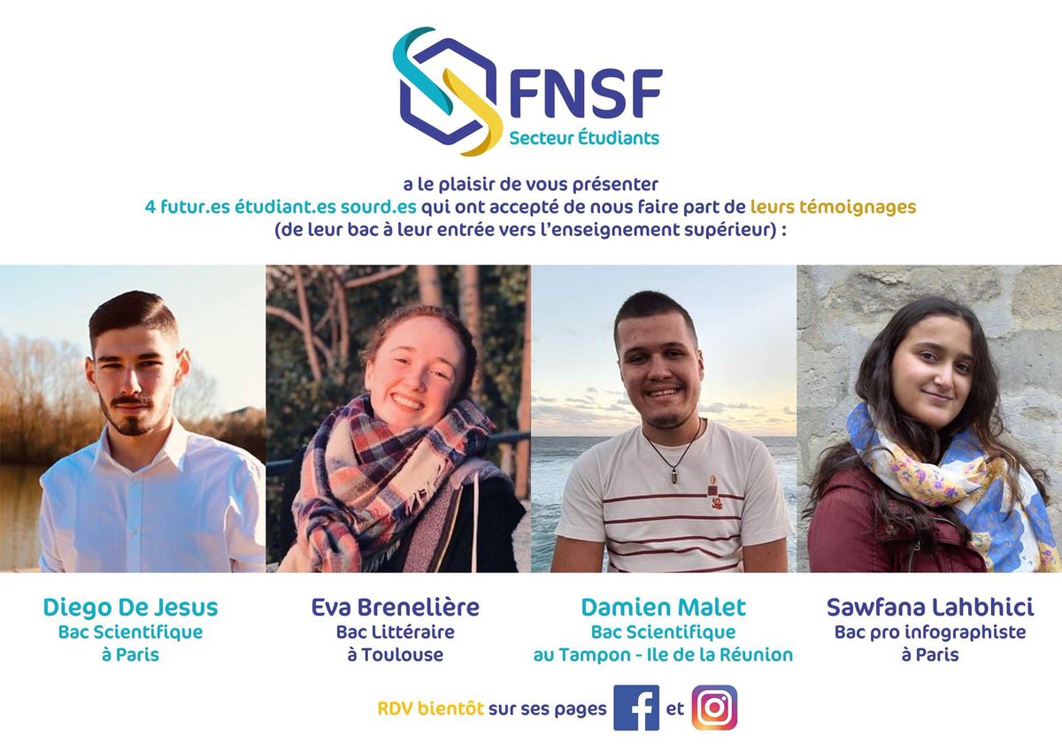 Le Secteur Etudiant de la FNSF adresse ses remerciements aux quatre candidats qui ont accepté de nous témoigner leur parcours scolaire vers l’enseignement supérieur. 
Les vidéos de témoignage seront publiées prochainement.
