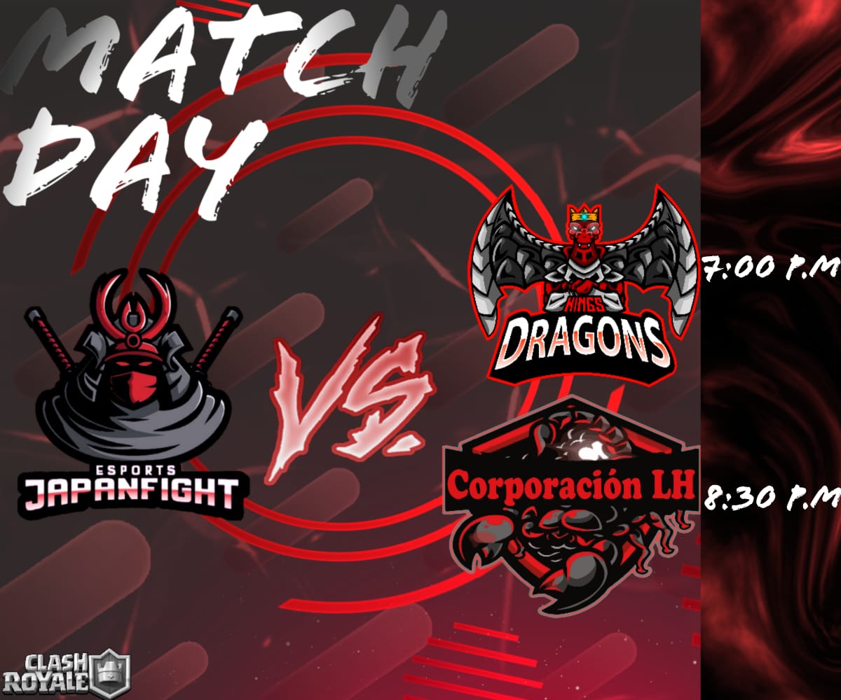 #CR | ¡Doble MatchDay! 

🏆| <a href="/TrainerBrito/">Brito</a>
🆚️| <a href="/KingsDragonsGG/">Kings Dragon's</a>
⏰| 19:00🇨🇱

🏆| <a href="/MasterCup_1/">Master Cup #QuedateEnCasa</a>
🆚️| <a href="/corporacionlh/">CORPORACIÓN LH</a>
⏰| 20:30🇨🇱

¡Confiamos en que los rivales no soportarán el filo de nuestras espadas! ⚔️
#ApuestaSiempreAlJapones