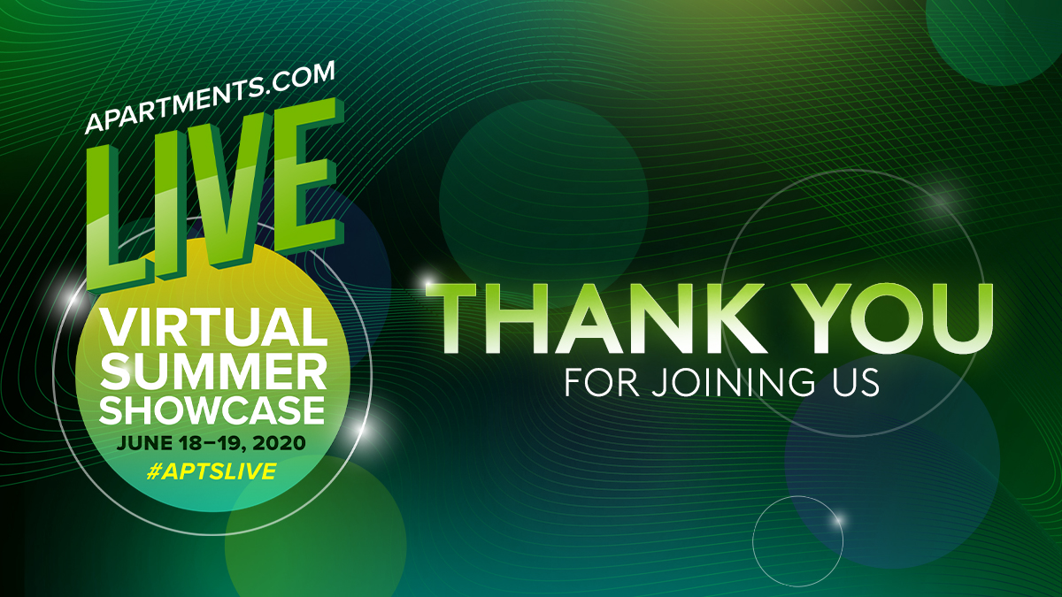 ApartmentsBiz's tweet photo. Thank you for following along with us over the past two days during our #AptsLIVE Virtual Summer Showcase!
Which session was your favorite? https://t.co/bu8QutclXg https://t.co/8iohj5MAsU