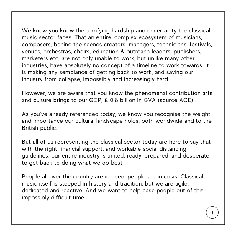 Alison Balsom, Nicola Benedetti, Sheku Kanneh-Mason and I were invited, at short notice, to join a virtual meeting yesterday about the future of the music industry by the Secretary of State for Digital, Culture, Media and Sport, Oliver Dowden.This is a summary of what we said: