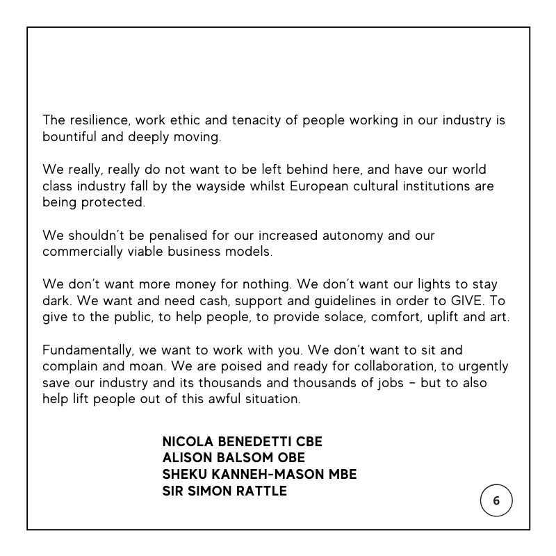 Alison Balsom, Nicola Benedetti, Sheku Kanneh-Mason and I were invited, at short notice, to join a virtual meeting yesterday about the future of the music industry by the Secretary of State for Digital, Culture, Media and Sport, Oliver Dowden.This is a summary of what we said:
