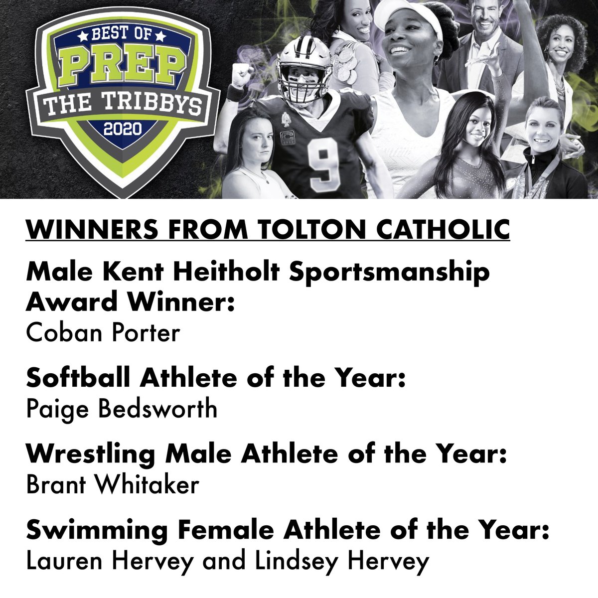 ToltonCatholic's tweet photo. Congratulations to all of our nominees and winners of The #Tribbys which were held last night. Thanks to @bestofprepsport for putting on such a great event! If you missed the event, you can watch the recording at: https://t.co/It7AigCTID https://t.co/cQZjF6sGCu
