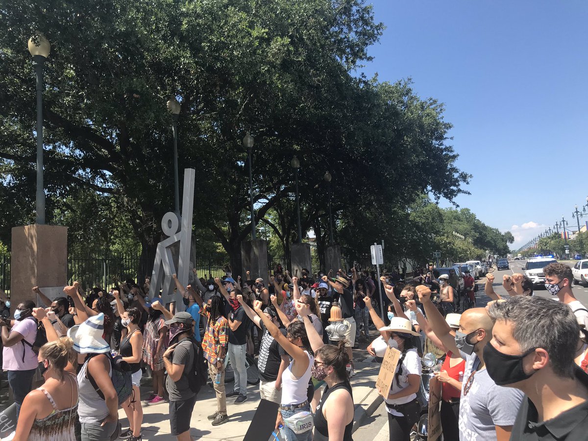 A few hundred people here outside the locked gates of Louis Armstrong Park, which does exceed New Orleans’ current coronavirus emergency crowd restrictions.