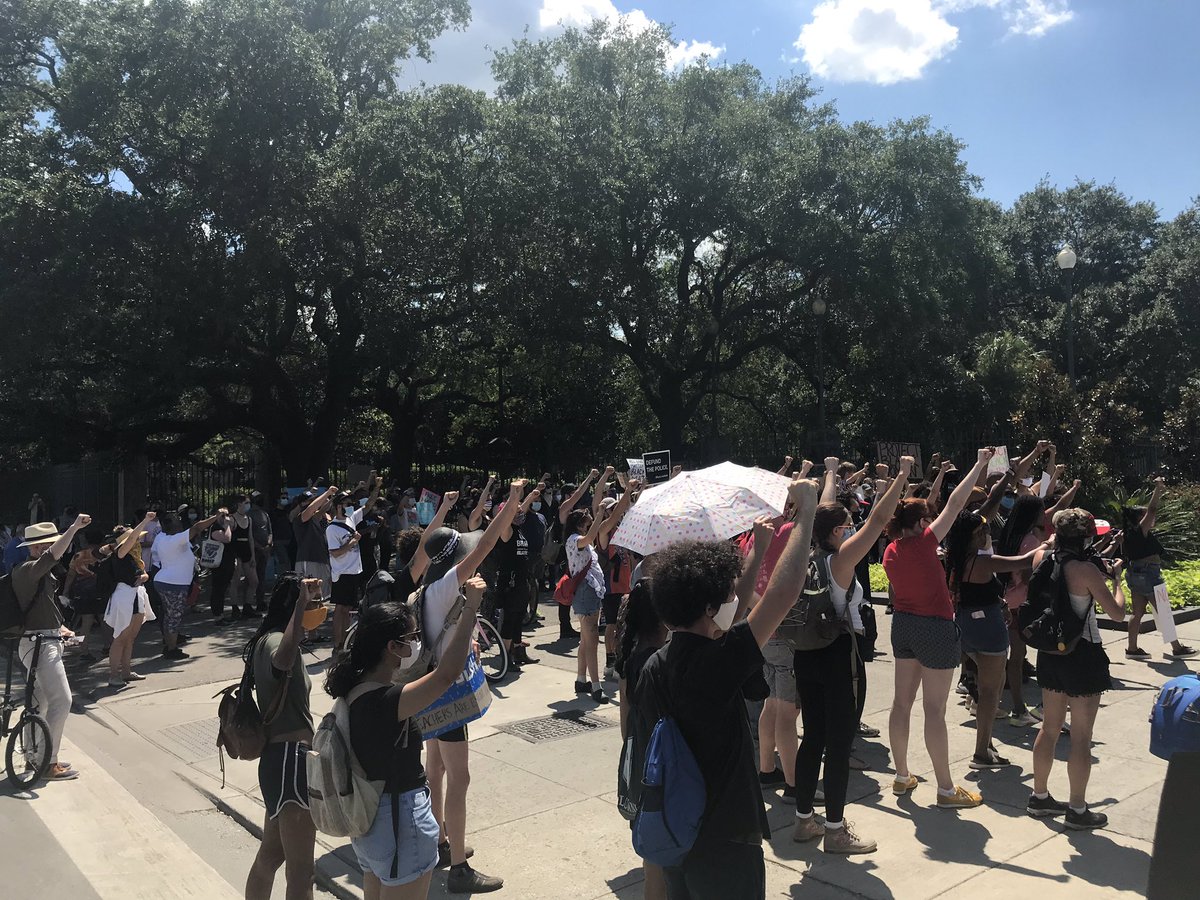 A few hundred people here outside the locked gates of Louis Armstrong Park, which does exceed New Orleans’ current coronavirus emergency crowd restrictions.