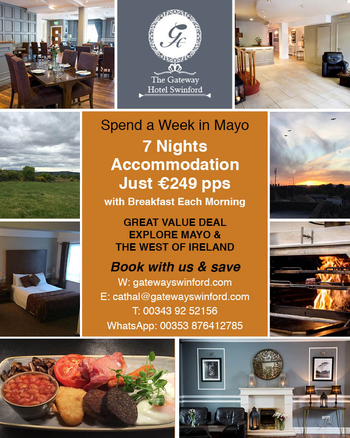 7 NIGHTS B&amp;B JUST €249PPS
We are very much looking forward to reopening our doors in 2 weeks time and welcome you back to the Gateway Swinford.  Click &amp; Book at
bit.ly/2Yg354d
#hotels #mayo #hotelsinmayo #valuebreaks #staycation