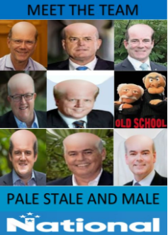 LuxonNotMyGovt's tweet photo. Perception is reality National's pale male and stale line-up
White cabinet male stereotypes
Inexperienced leadership and stale recycled failed policies and politicians
Immoral self serving MPs
#NeverNationalAgain
#NationalNotFitToGovern https://t.co/aCc2UTjNyD
