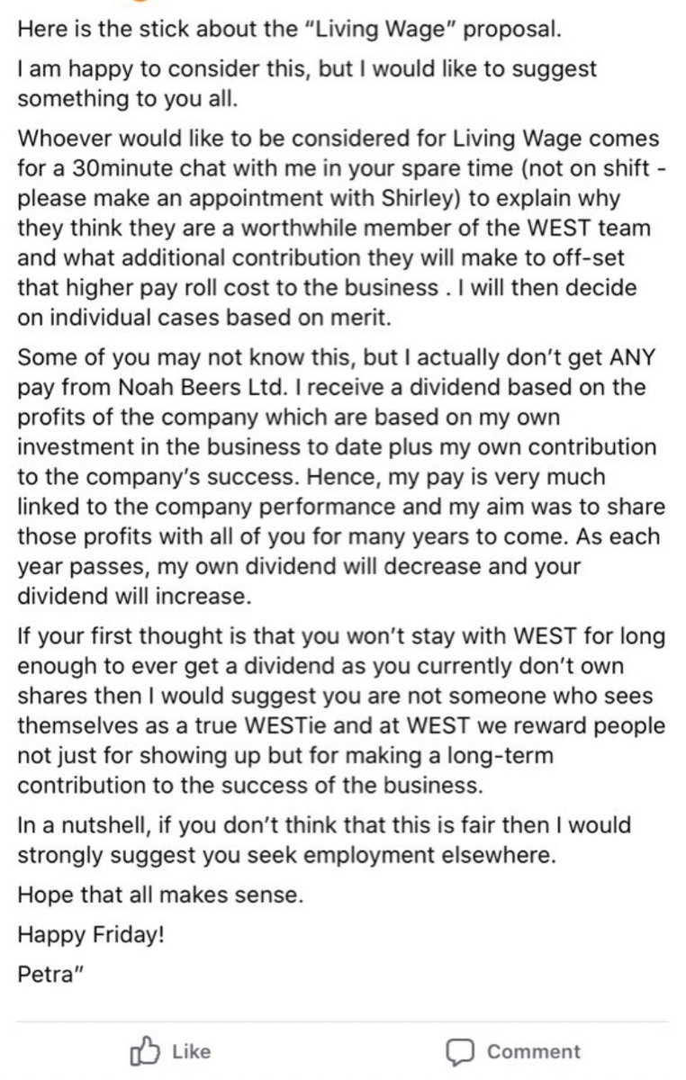 I managed to find a copy of what Petra said when someone suggested “Living Wage”... remember at this point I wasn’t even given a contract as it wasn’t available yet and I had been working there for SIX months! 