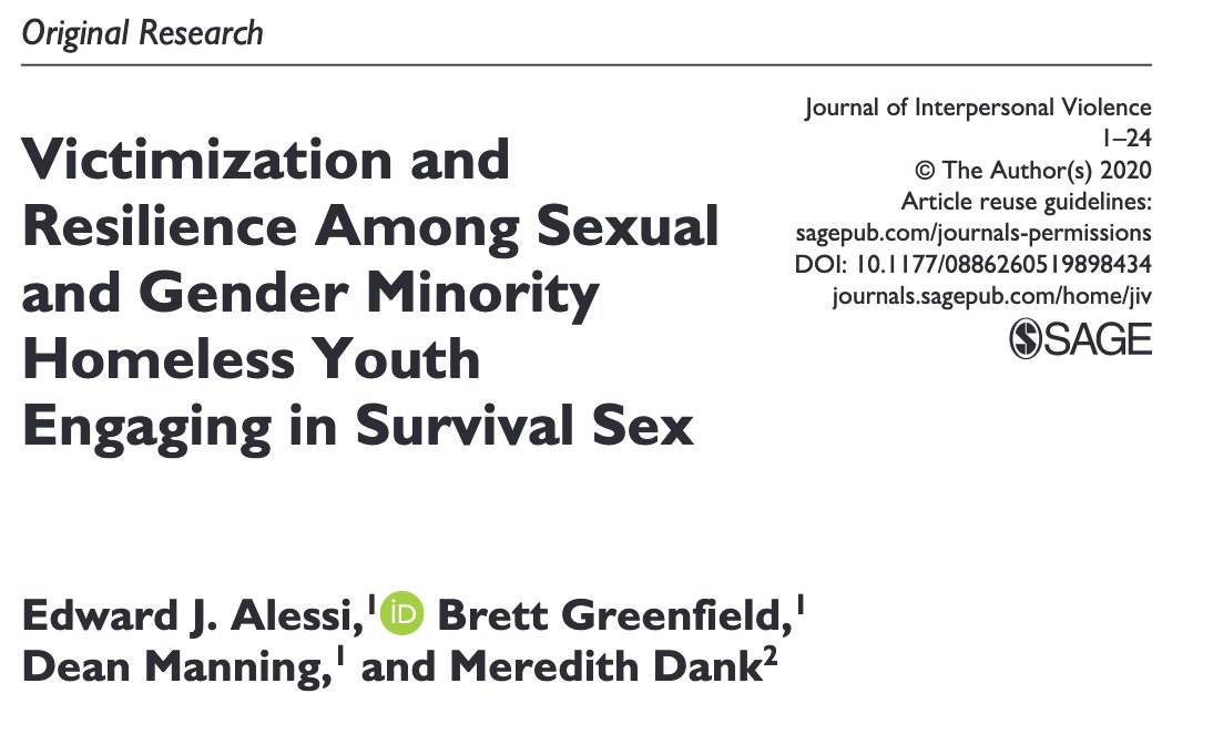272/ "[Homeless] participants... could not rely on the police for protection and support... Participants who identified as transgender and as youth of color in particular reported situations in which they believed they were targeted because of their intersecting identities."