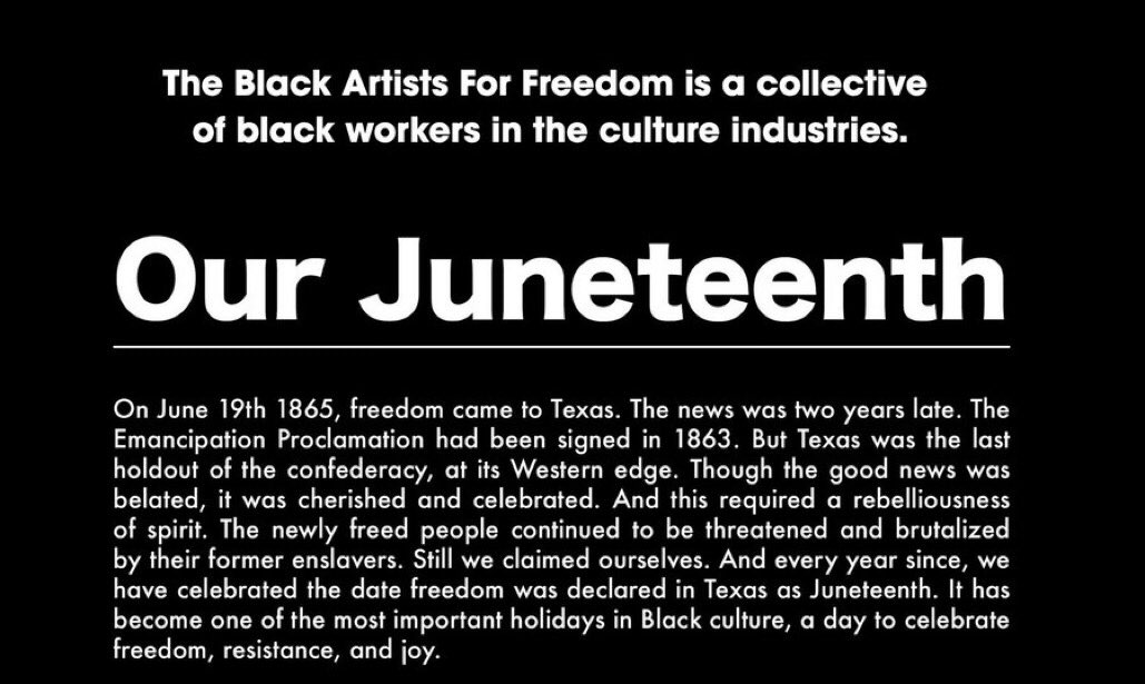 Overjoyed to be part of this collective call toward a more just, equitable future. 

blackartistsforfreedom.com

#ImagineBlackFreedom