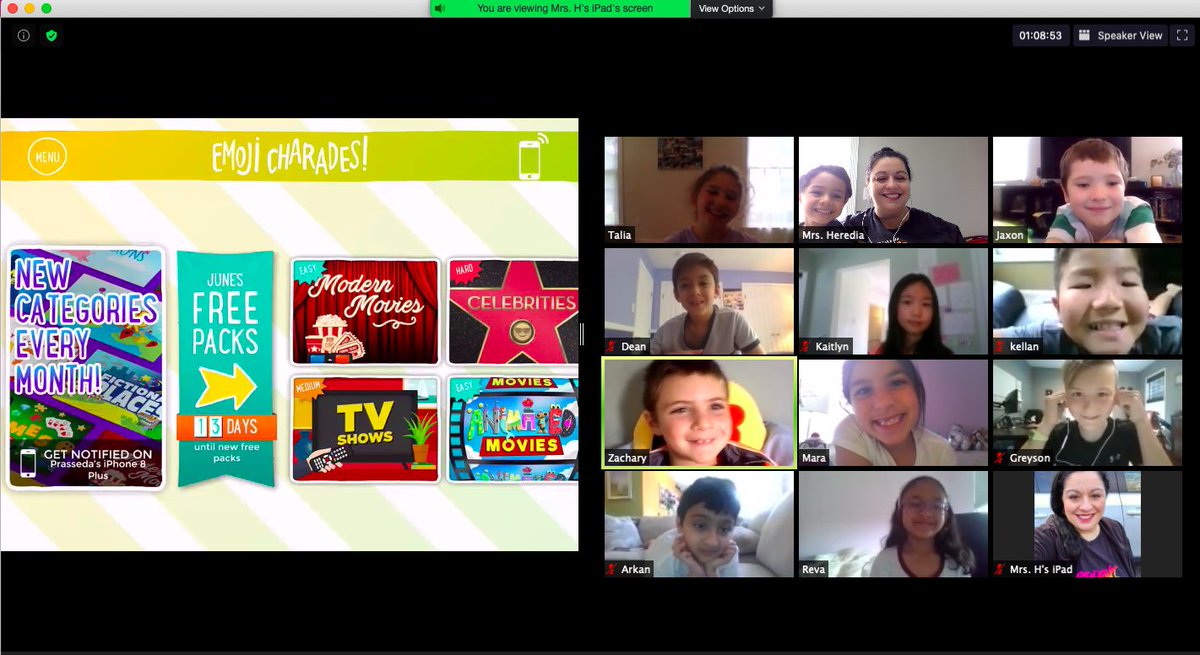 MTL_SVHeredia's tweet photo. Had a blast playing emoji charades with 1st & 2nd grade Enrichment during our last live meeting this week! Love you & miss you already! π€ππ―πΎ #SpringvilleTigers #remotelearning https://t.co/9dLc6GOLsH