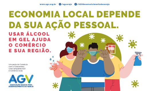 AGVarejo's tweet photo. A AGV lançou a campanha "Economia local depende da sua ação pessoal". Essa iniciativa destaca a importância do cuidado pessoal para que o comércio de cada região não seja prejudicado com o fechamento das lojas. #varejo #agvarejo #TodosJuntos https://t.co/GT0SEeOVq0
