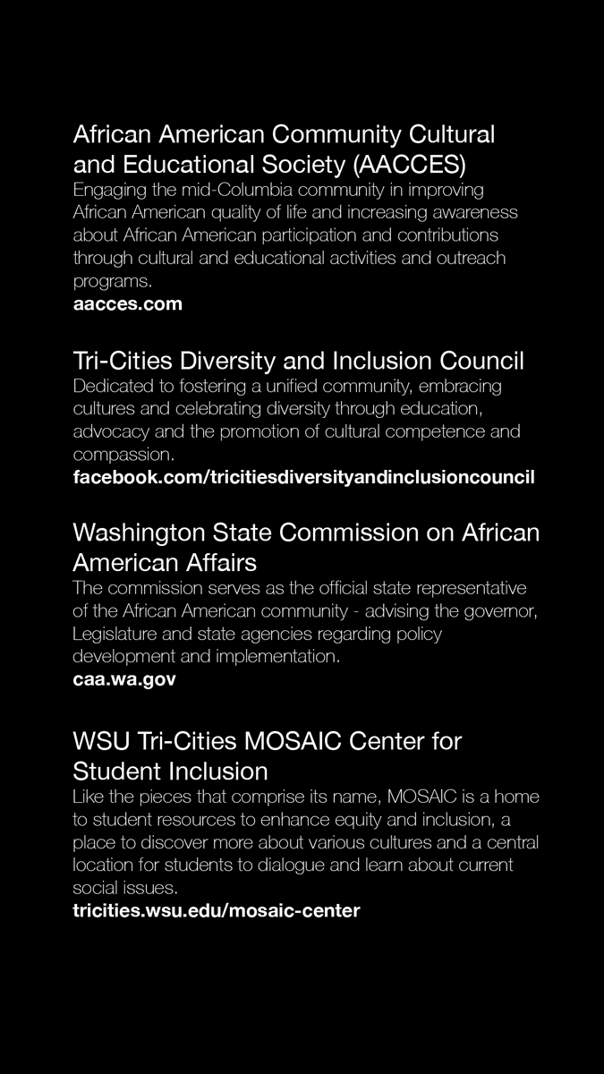 WSUTriCities's tweet photo. In honor of #Juneteenth, check out some local resources to learn more about African American history, experiences and volunteer opportunities. https://t.co/pNQ6L0oA2a