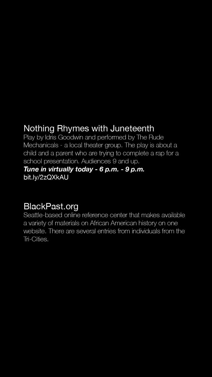 WSUTriCities's tweet photo. In honor of #Juneteenth, check out some local resources to learn more about African American history, experiences and volunteer opportunities. https://t.co/pNQ6L0oA2a