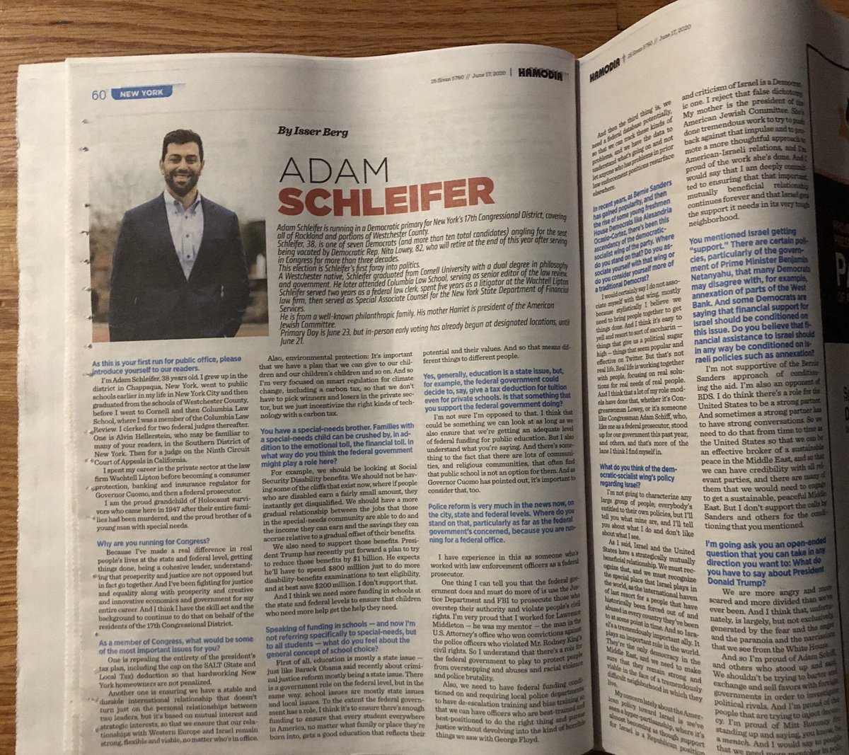 Hamodia, one of the most-read weeklies in the Orthodox Jewish Community, interviewed a few  #NY17 candidates for this week’s issue:1)  @DavidCarlucci  https://hamodia.com/2020/06/18/interview-congressional-candidate-david-carlucci/2)  @DavidBuchwald  https://hamodia.com/2020/06/18/interview-congressional-candidate-david-buchwald/3)  @AdamSchleiferNY  https://hamodia.com/2020/06/18/interview-congressional-candidate-adam-schleifer/