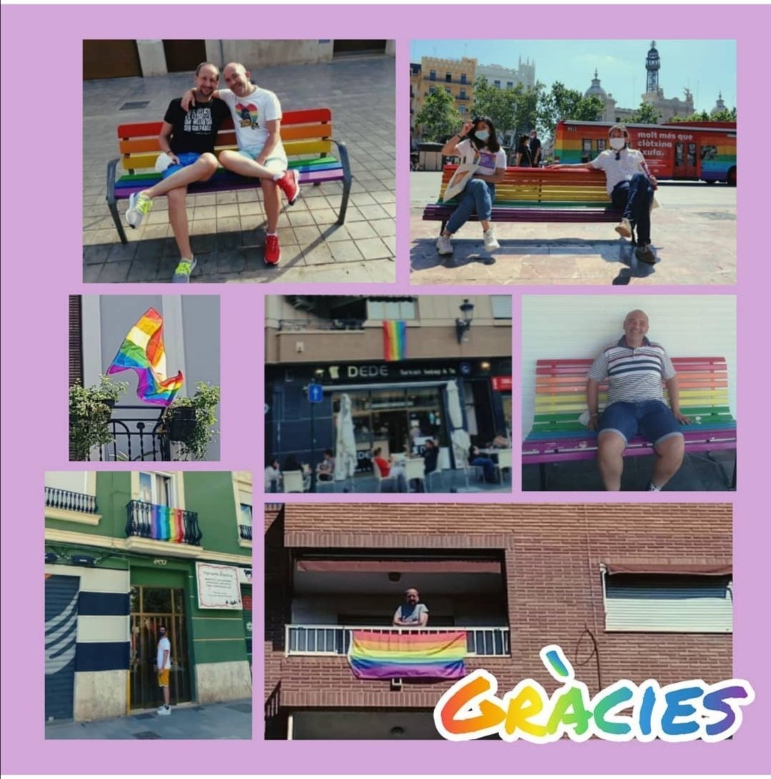 VLCorgullosa's tweet photo. 😍Moltíssimes gràcies per les vostres fotos‼️ Ací us deixem algunes d'elles en els diferents bancs de la ciutat i les banderes en alguns balcons‼️ Les rebem amb gran alegria❤️ #orgullovlc #valènciaorgullosa
.
.
#orgullo2020 #OrgulloLGTBI https://t.co/uk7sSUlgqH