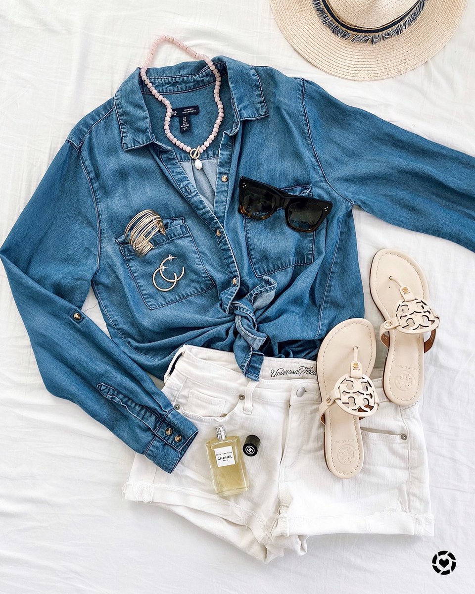 Chambray shirt + white denim shorts 😎 Jewelry available on my site: stelladot.com/herstorey 

#ootd #summerstyle #herstoreystyle #flatlay #fridayvibes