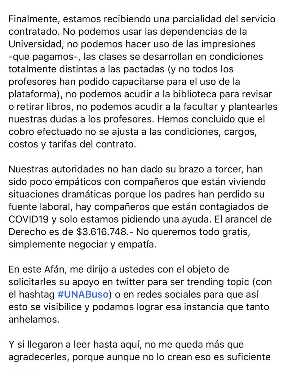 chewnanot's tweet photo. @Pa__tty hola, somos un grupo de alumnos de la unab, movilizandonos para mostrar las nulas medidas que ha adoptado nuestra universidad en virtud de la situación país utilizando el #UNABUSO https://t.co/3gvIM8Cl2X