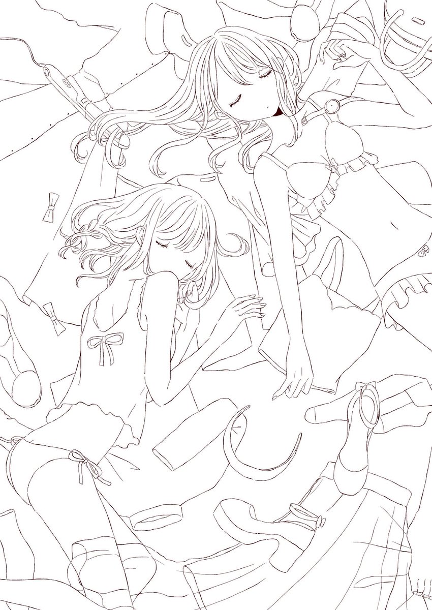 少し前の絵の線画を見つけたので暇つぶしの塗り絵につかってください(透過はされてません) 