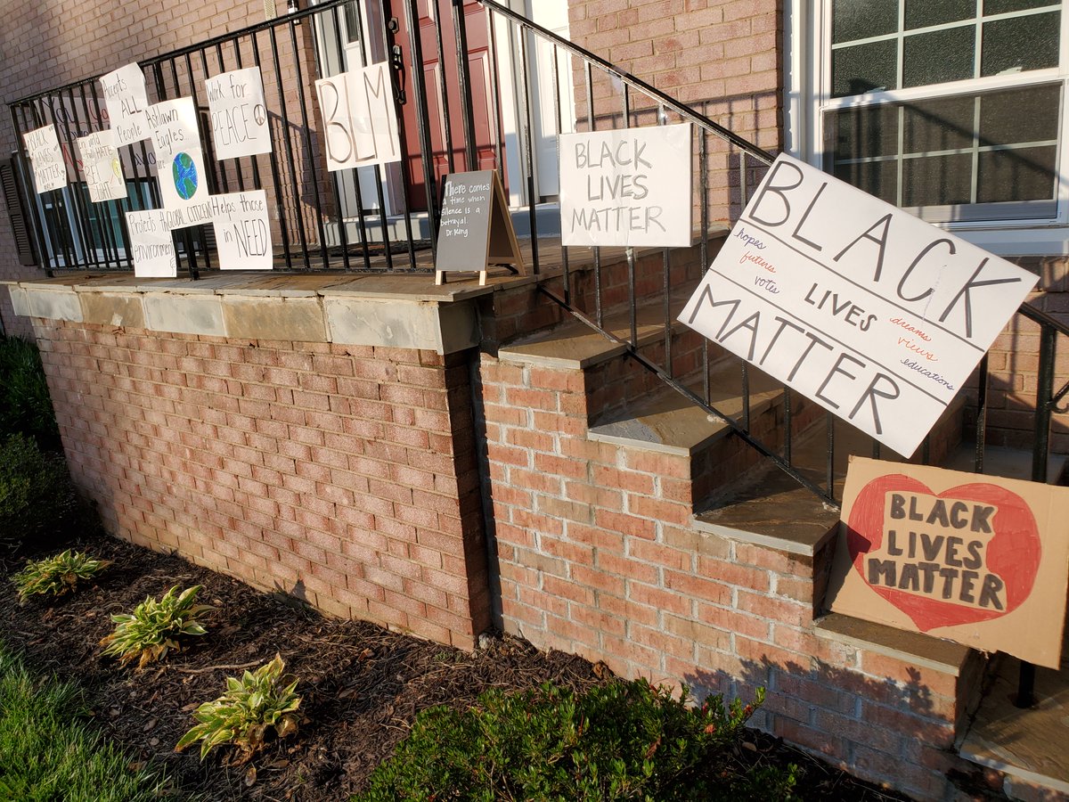 These signs are in the yard of the house in question. I'm assuming neighbors made them all but I'm not sure.These either from just in front of their yard or their front steps