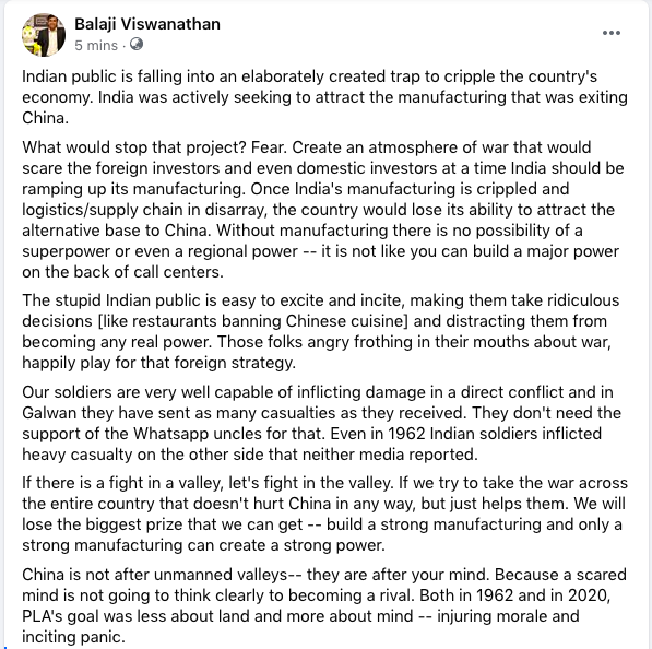 balajivis's tweet photo. China is achieving its objectives thanks to a well cooperating Indian public. China's objective is less about land control and more about mind control. https://t.co/1TgFDogqjK