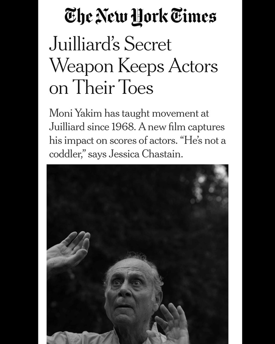 CACMoniYakimDoc's tweet photo. "Juilliard’s Secret Weapon Keeps Actors on Their Toes." - @NYTimes. Experience the life and legend that is #MoniYakim. Now playing in Virtual Cinemas! Featuring @jes_chastain, @AnthonyMackie, @michaelurie, #OscarIsaac, #MichaelStuhlbarg &amp; more!

Tickets: https://t.co/3Yhrn36RDv https://t.co/gYdGuXXgZ6