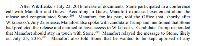 Trump told Manafort to stay in touch with Stone about WikiLeaks.