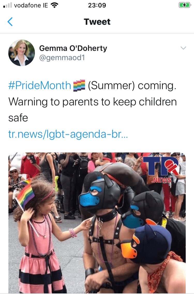 Oh & this homophobic one from yesterday. . @Jack & . @TwitterDublin please address why . @Gemmaod1 is allowed to breach Twitter T&C? Surely your own LGBTQI staff deserve their rights respected too?