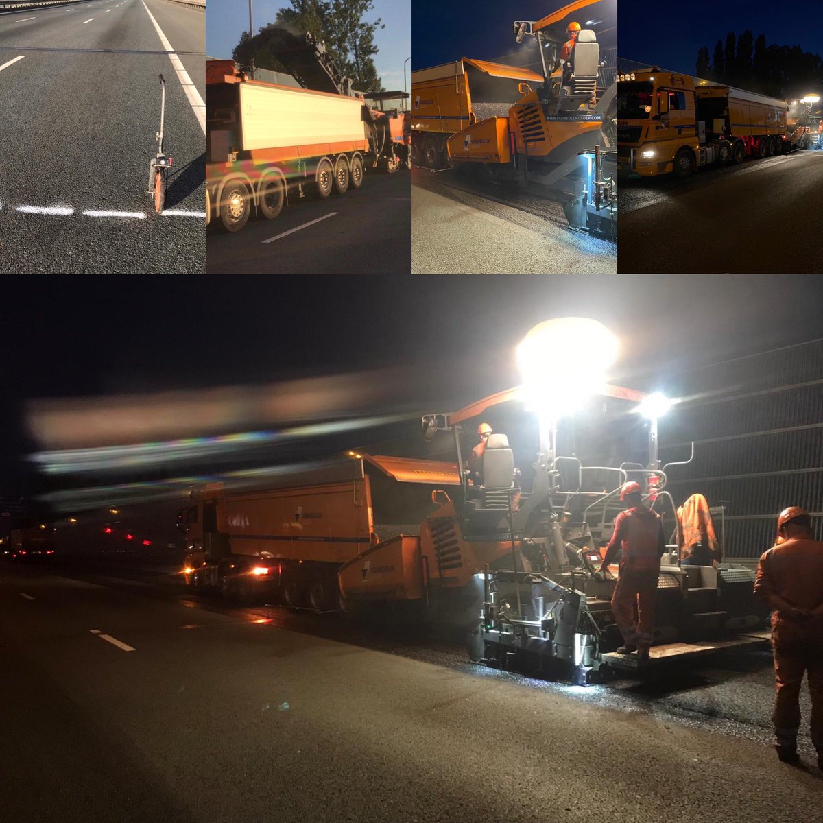 Vannacht nacht-afsluiting 9 van 23 op de A20 tussen Terbregseplein en Kleinpolderplein in opdracht van <a href="/RWS_WNZ/">Rijkswaterstaat regio Zuid-Holland</a>. <a href="/VermeulenGroep/">VermeulenGroep</a> vervangt hier het asfalt en de voegen.#doorbouwers