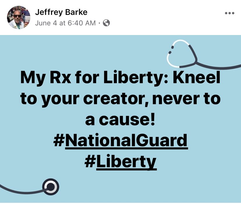 Dr Barke was Board President at the time of the controversial Principal post re Kaepernick kneeling, he told the angry crowd "I've heard you loud and clear...it's time for action... actions is what we will get!" Recent posts are concerning that he merely tried to calm a crowd.