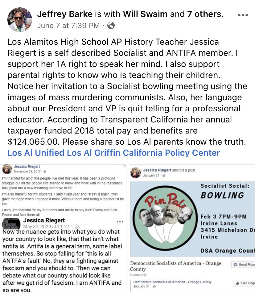Sadly, what seems to be attacks on teachers hasn’t seemed to stop. I post this bec Dr Barke is now using his very large platform as a community leader with national attention and former Los Alamitos board member, to harass a teacher that doesnt agree with him political.