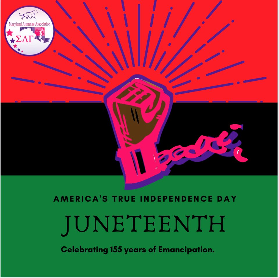 SLG_MDAA's tweet photo. On June 19, 1865, the promise of life, liberty, and the pursuit of happiness was finally achieved in the United States—89 years after the Declaration of Independence.

Today we reaffirm our dedication to maintaining that freedom by fighting for a more just and equitable society. https://t.co/pLROGfkhyk
