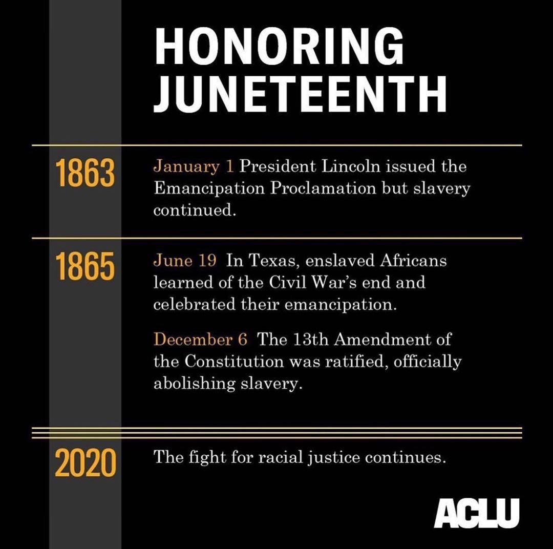 So many of us are taught that slavery ended with the Emancipation Proclamation in 1863, but for enslaved people in Texas, freedom didn’t come until June 19, 1865. #Juneteenth is a day to celebrate freedom for all African Americans, but we still need to keep fighting for equality