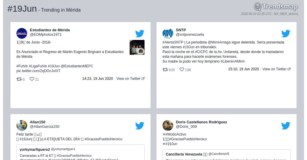 TrendsMerida's tweet photo. #19jun es ahora una tendencia en #Mérida

https://t.co/OVSiMlZJDP https://t.co/hOsrkxPguH