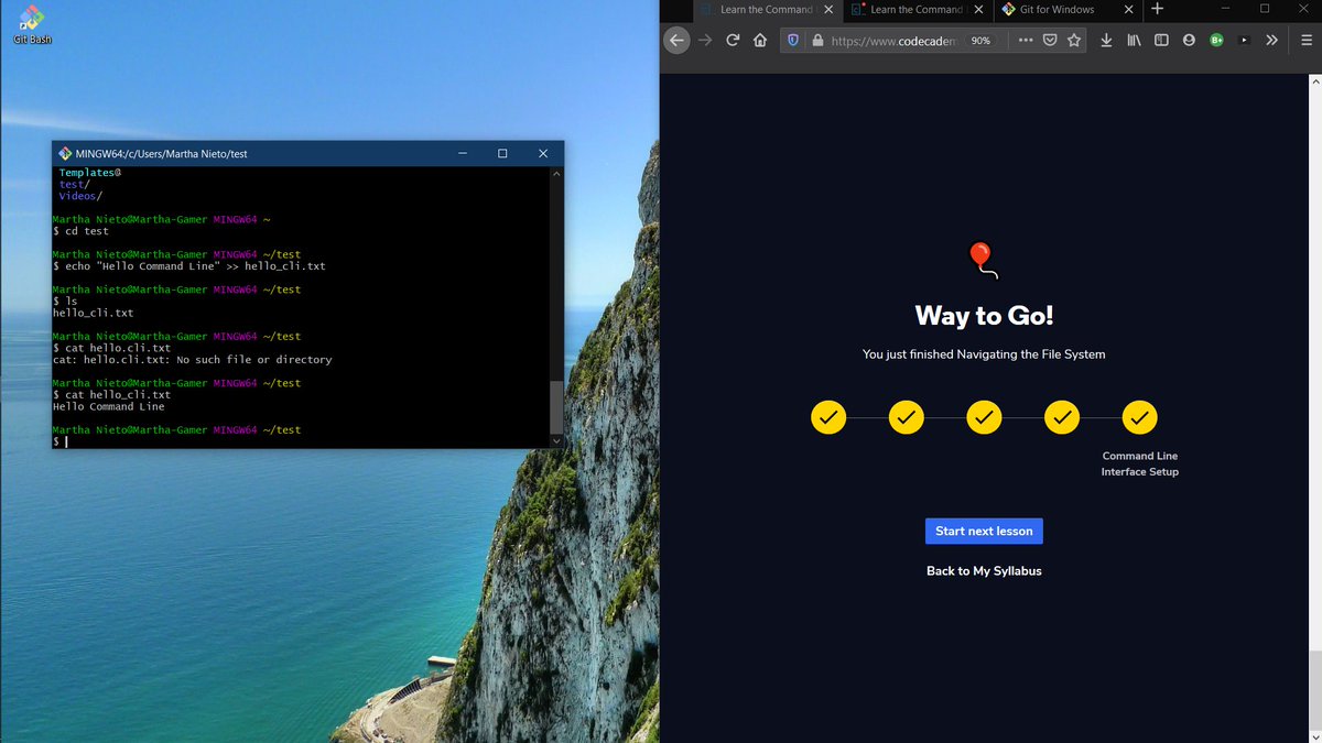 MmmarRTHa's tweet image. Doing my first steps with Git Bash. &lt;3 working con CLI! #Codecademy #LearnCommandLine #Git #webdevelopment #GitBash #Bash