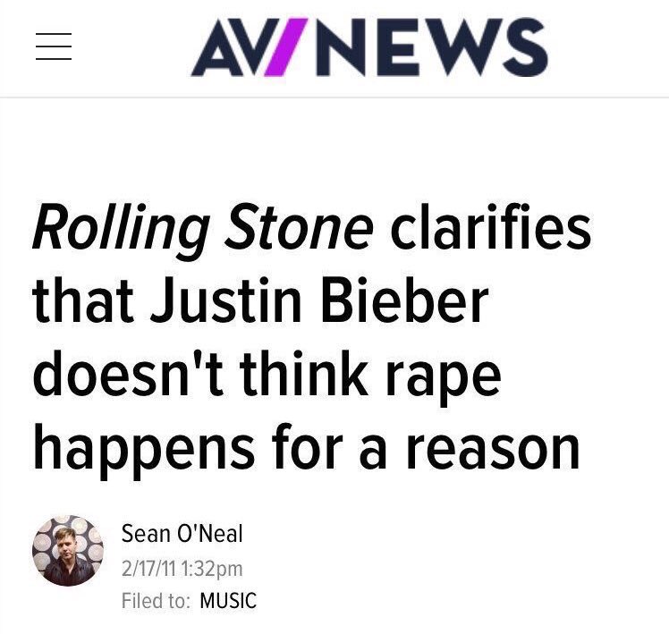 Next is a quote from Justin's interview that was heavily twisted to make it seem like Justin said r@pe happens for a reason which he never said. This particular lie fueled the ongoing lie that Justin is misogynistic which will be debunked in next tweets.