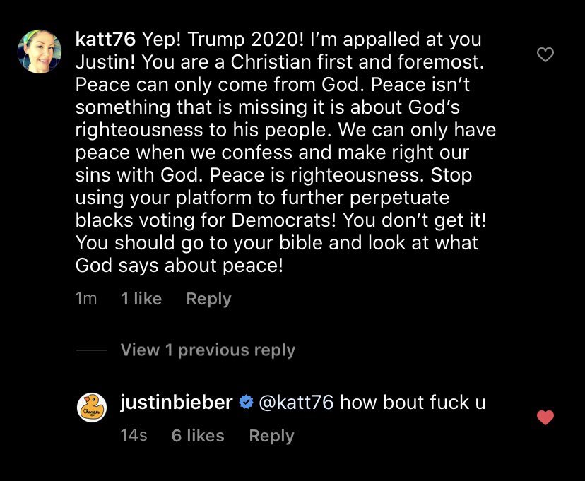 Haters are trying to call Justin a Trump supporter but that can't be farther from the truth. Justin declined $5mil to sing at his rally because they didn't want to include BLM banners, called him out on holding children in cages but also cursed out his supporter.