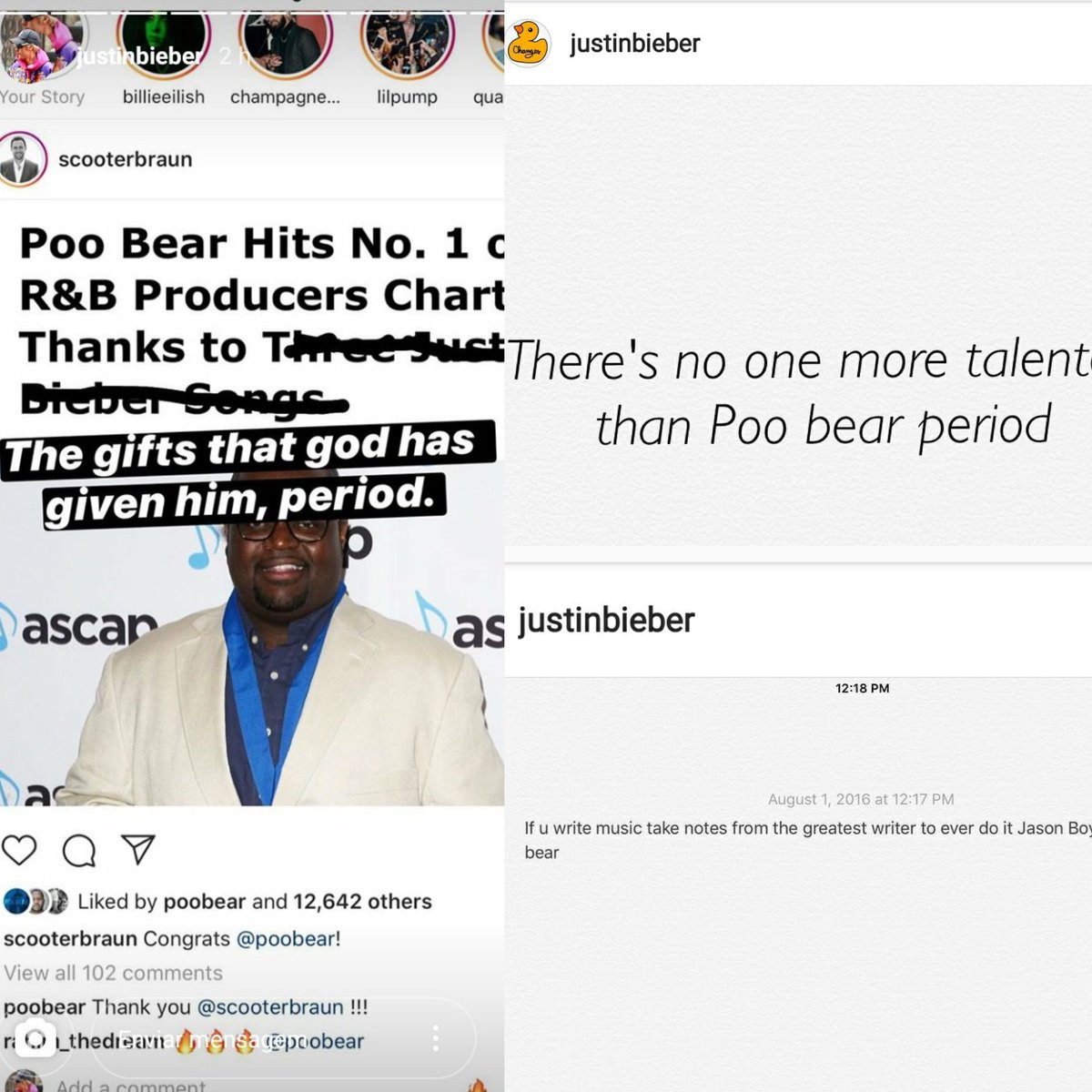 Here is Justin prasing Poo Bear and many other artists (only to get hate from their fandoms).