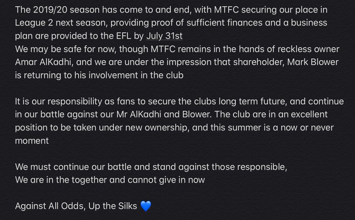 SaveMTFC's tweet photo. A statement: https://t.co/TvEcZUHCGy