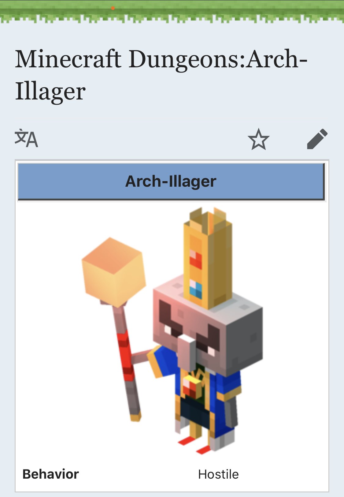 うぇびん Holykurka マインクラフトダンジョンズ 邪悪な村人の王 の設定 英語版wikiにかなり詳しく書いてあった 開発のクリス氏によると Arch Illagerの本名はアーチー おそらく邪悪な村人の戦士文化のために追放され 安住の地を探し続けていた