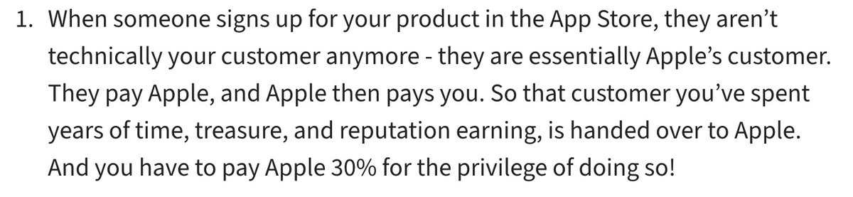 3/ Hey is locking customers into a proprietary email service that doesn’t support open standards, custom domains, etc. It’s bizarre to say they don’t own the customer relationship just because Apple handles payments and charges developers to publish apps on their platform.