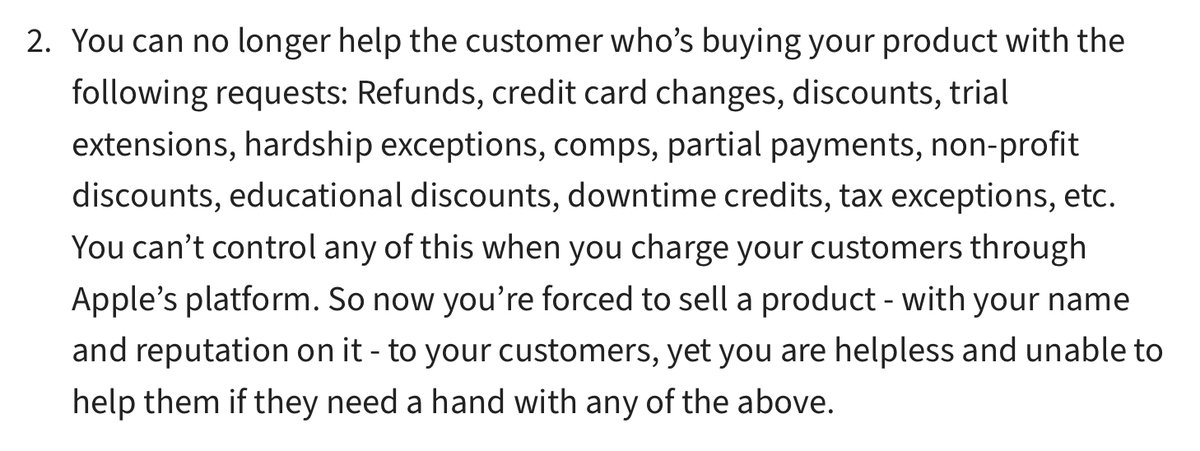 4/ The only thing that’s not possible on this list is refunds, but that’s easy. I have a macro set up telling people how to request a refund from Apple. Takes them a bit more work, but it’s a couple seconds for me. And Apple can see if one account is requesting a bunch of refunds