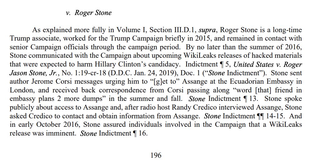 Previously redacted legal analysis sections of Volume I concerning Roger Stone.