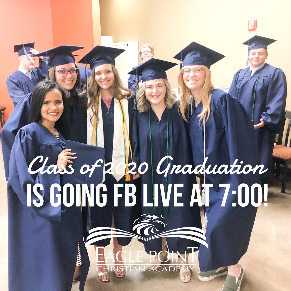 EPCASapulpa's tweet photo. Graduation is going LIVE @7:00pm on Facebook! 

Spread the word and Join us digitally to cheer on our Grads! 

#EaglePointClassof2020
#EaglePointGraduation https://t.co/2A4xrMGHJC