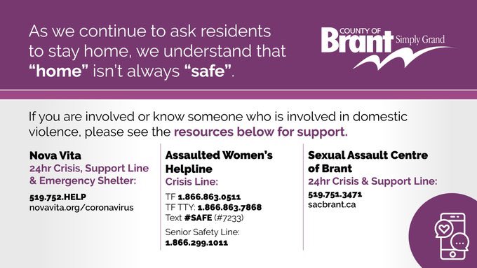 BrantCommunity's tweet photo. If you or someone you know needs support with domestic violence or sexual assault, please reach out for help.
For more resources online please visit https://t.co/9dxKonNoZL #BrantCares https://t.co/PpBroY1XMg