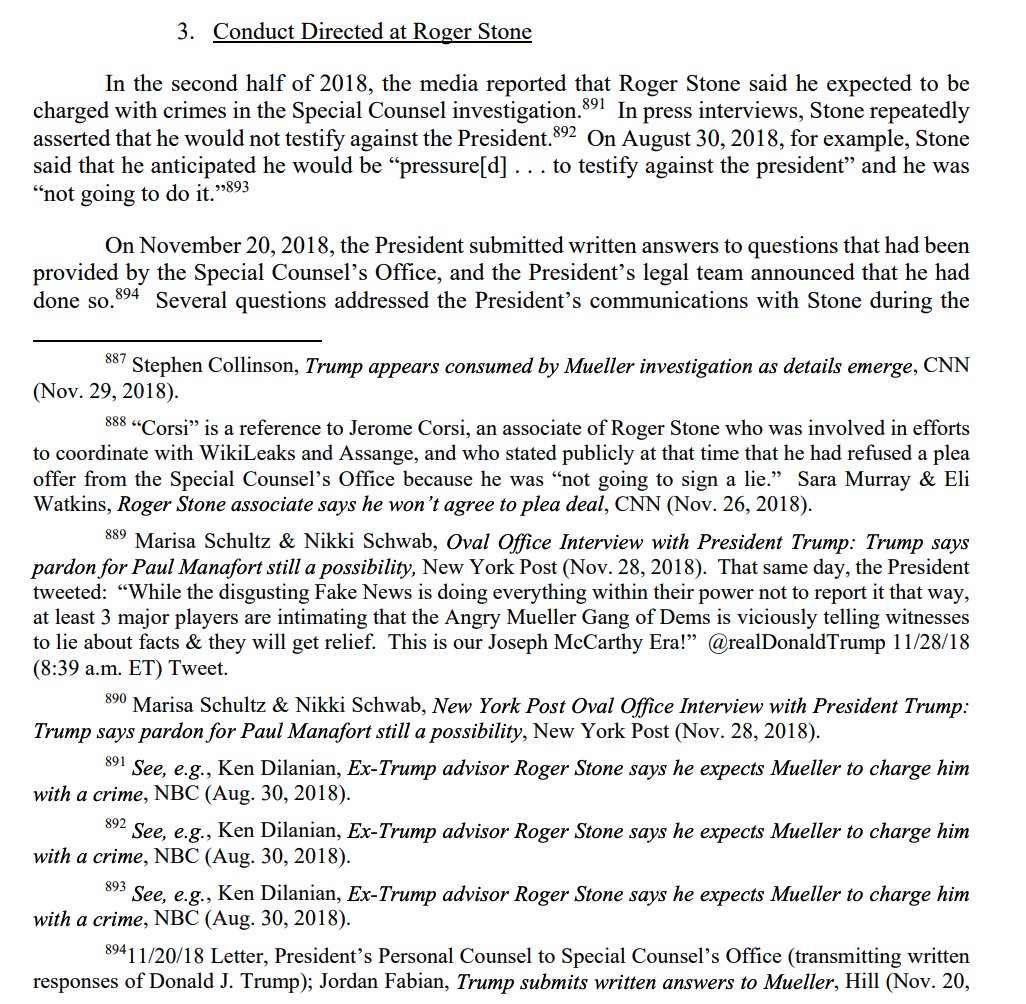 The previously redacted section describing Trump's collusion with Roger Stone to withhold information from the Mueller probe.