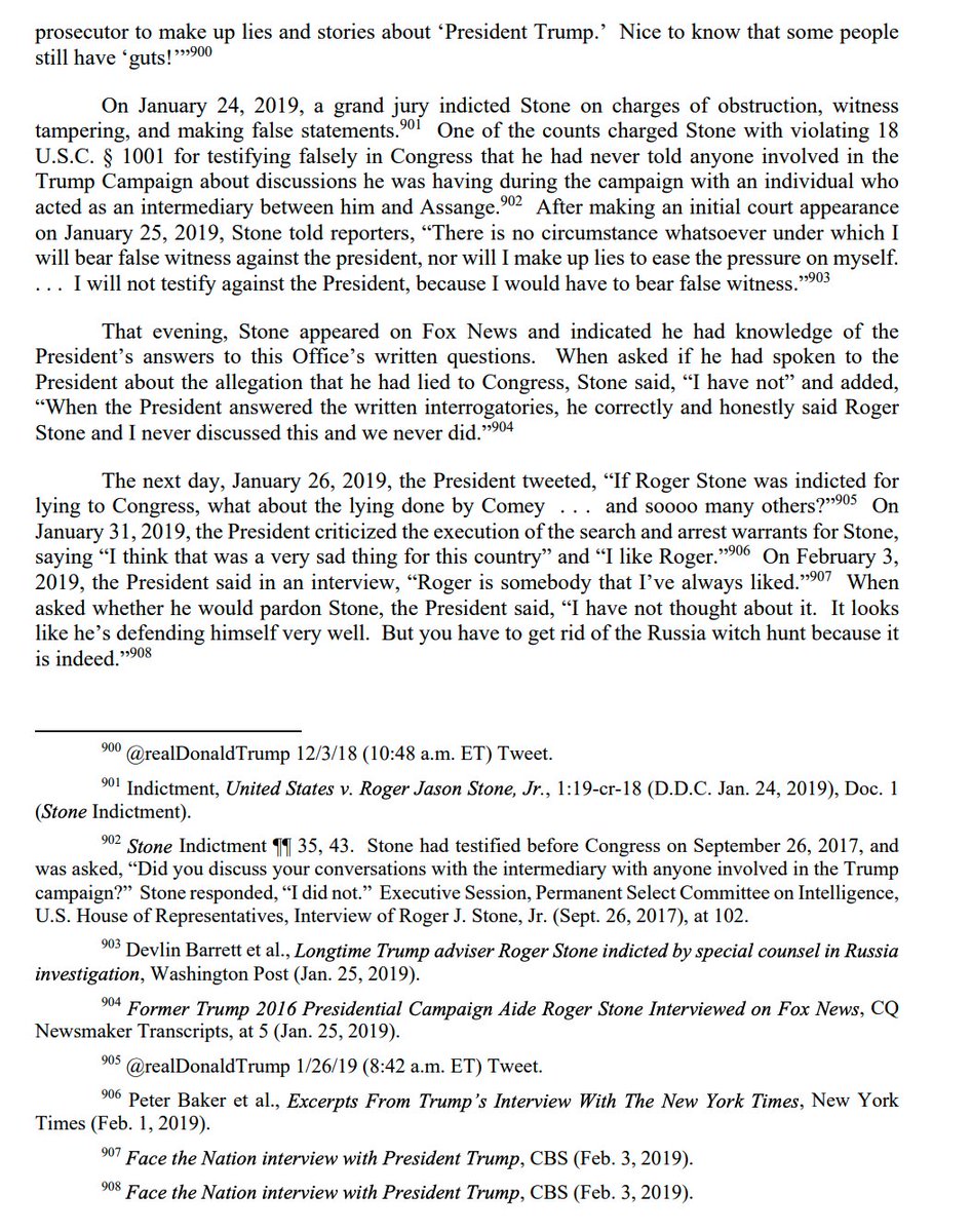 The previously redacted section describing Trump's collusion with Roger Stone to withhold information from the Mueller probe.
