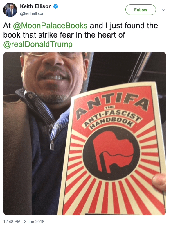In the case of the red triangle, it has been used by pAntifa and other related groups for many years. It's even discussed in their "handbook" that is loved by the  #Dems Keith Ellison, the gf beater...(5/n)
